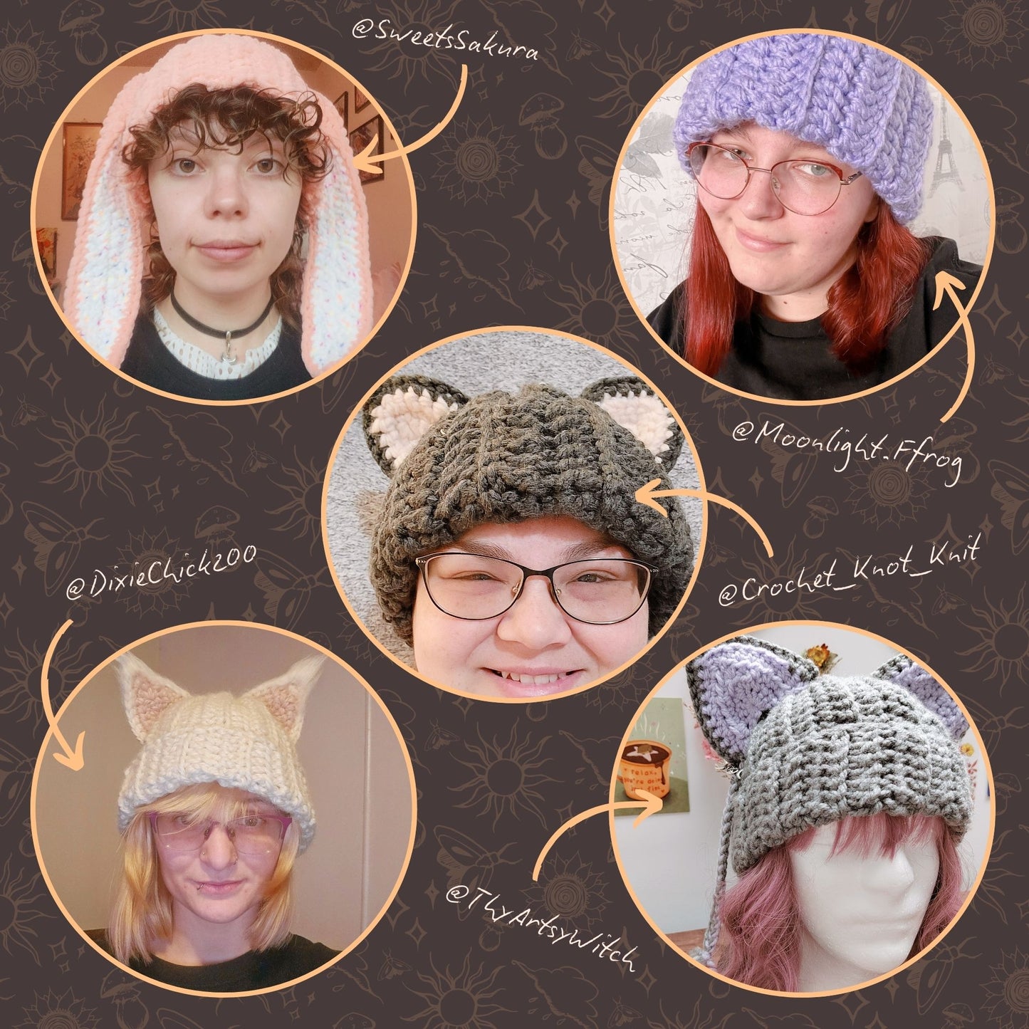 6-in-1 Animal Ear Beanie Crochet Pattern Bundle