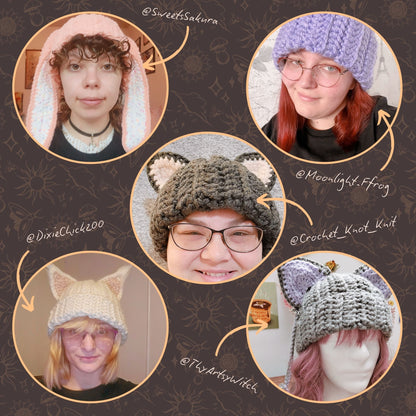 6-in-1 Animal Ear Beanie Crochet Pattern Bundle