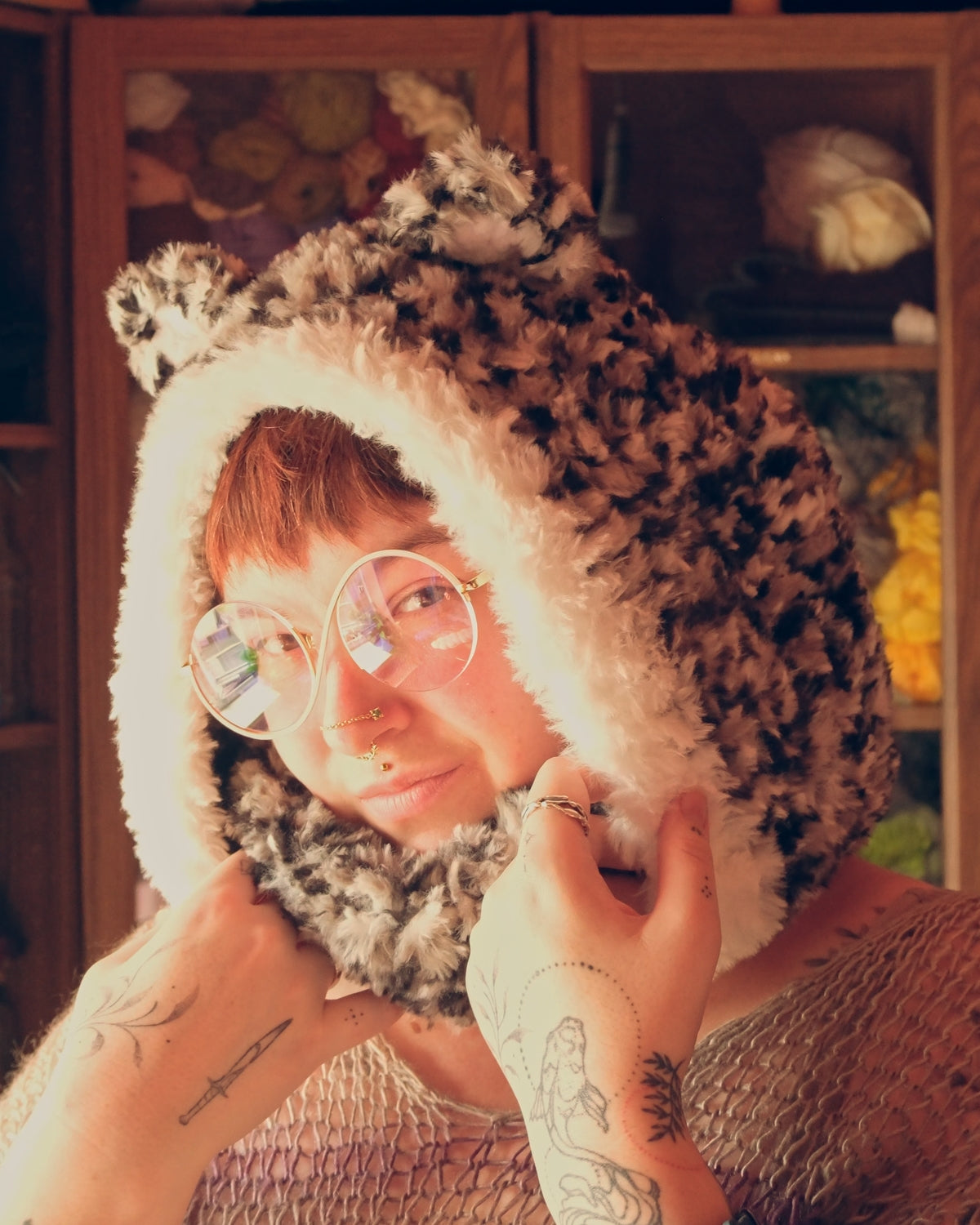 READY-TO-SHIP: Flurry | Fur Snow Leopard Hood